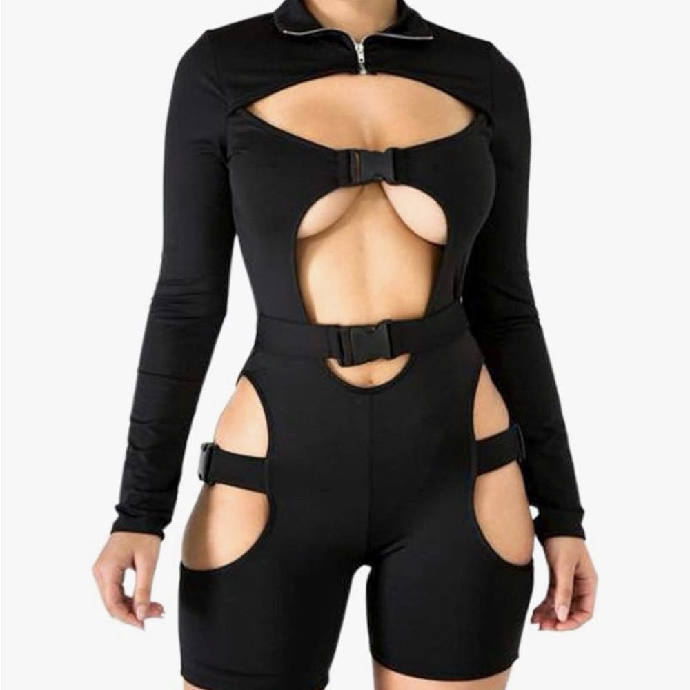 Chic Black Women's Jumpsuit with Buckle Detail